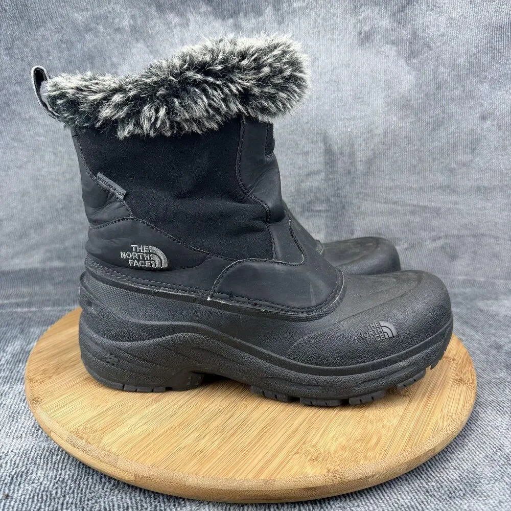 The North Face Snow Boots Boys Size 6 Black Fur Trim Lined Insulated Winter Zip